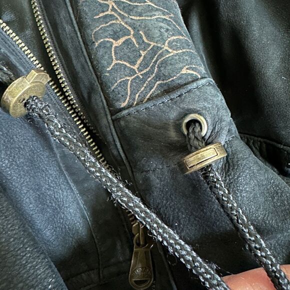 Vintage Black Bomber Leather Jacket Mixed Print Size Large - Picture 13 of 16